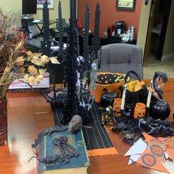 Halloween Decorations And Table Setting Placements Runner And Center Piece