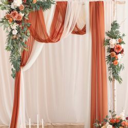 WEDDING FLOWER ARCH DECOR WITH DRAPES IN SUNSET TERRACOTTA - $130 OBO