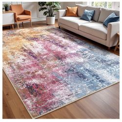 Washable Abstract Rug, 6x9 Modern Area Rugs with Non-Slip Rubber Backed for Living Room, Thin but Soft Contemporary Carpet Kitchen Bedroom Dining Room
