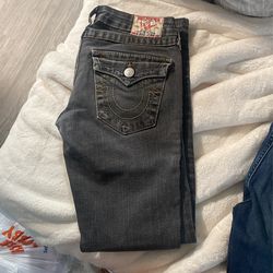 Womens Grey True Religion Low Rise Jeans 