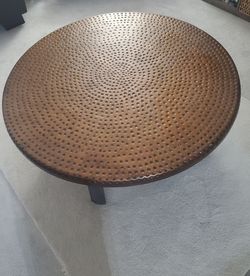 42" Solid Hammered Artisan Copper Coffee Table (Pure Metal / No Wood Core)