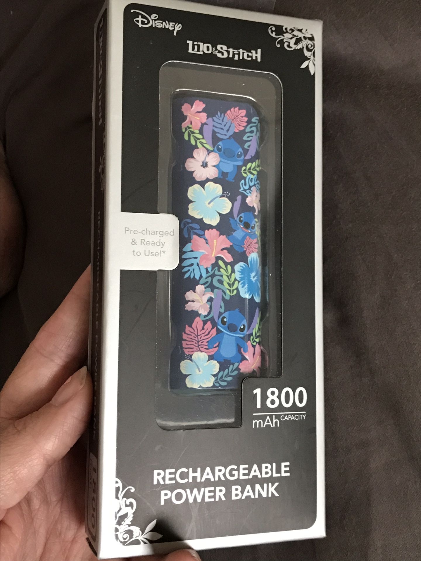 New In Box Disney Lilo & Stitch Rechargeable Power Bank 1800 mAh Capacity USB Compatible Charger