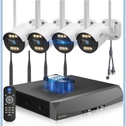 130°Wide Angle & Two-Way Audio》Wireless Security Camera System Outdoor, WiFi Cameras Systems,Video Surveillance DVR Kits