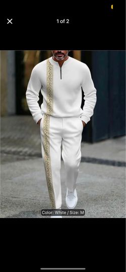 Men's White Greek Key Pattern Tracksuit Set