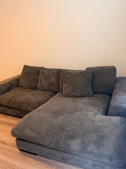 Gray Corduroy Sectional Sofa with Chaise