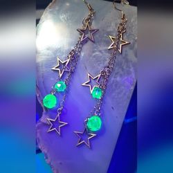 Uranium glass star earrings with gold plated earwires