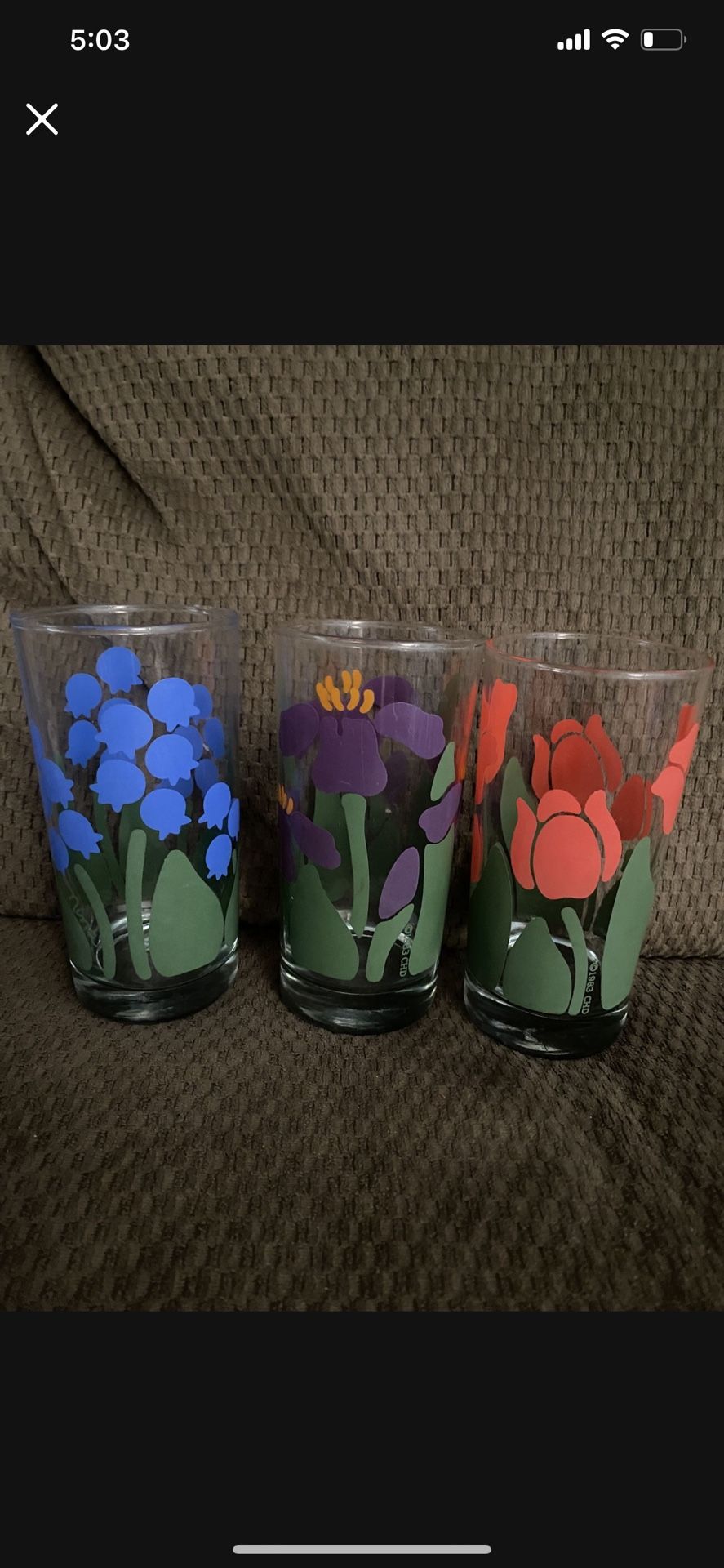 set of 3 vintage nina 1983 spring flowers tumblers Glasses