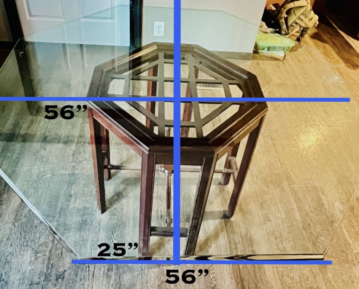 Hexagonal Glass Dinning Table with 4 Matching Chairs by Ethan Allen