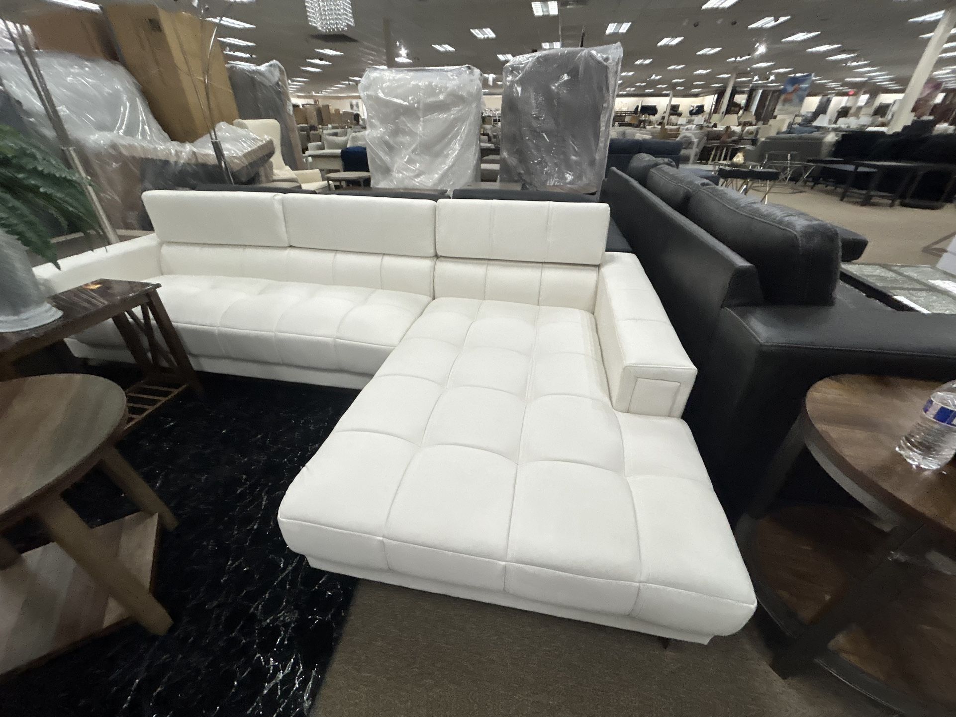 Long White Leather Couch