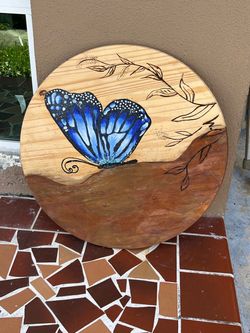 Hand-Painted Butterfly Round Wood Art