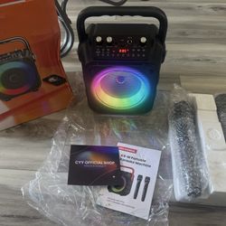 Portable Karaoke Machine Bluetooth Speaker With 2 Wireless Microphones 