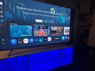 Selling 75 inch 4 k tv has feet remote excellent picture and tv stands with lights asking 700 for.both don’t need tv is a  2023 model amazing tv stand
