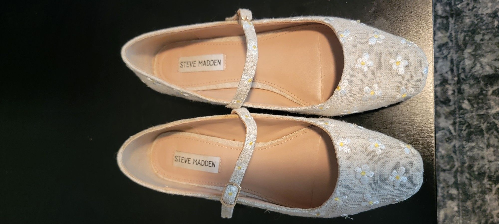 Steve Madden Beige Floral Mary Jane Flats