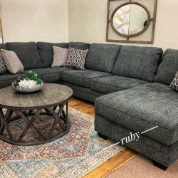 New | U Shape Slate Gray Cozy 3 Piece Sectional Couch| Living Room Furniture|39$ Down Payment @ Fast Delivery 🚚