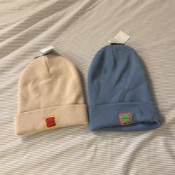 Cream and baby blue beanie