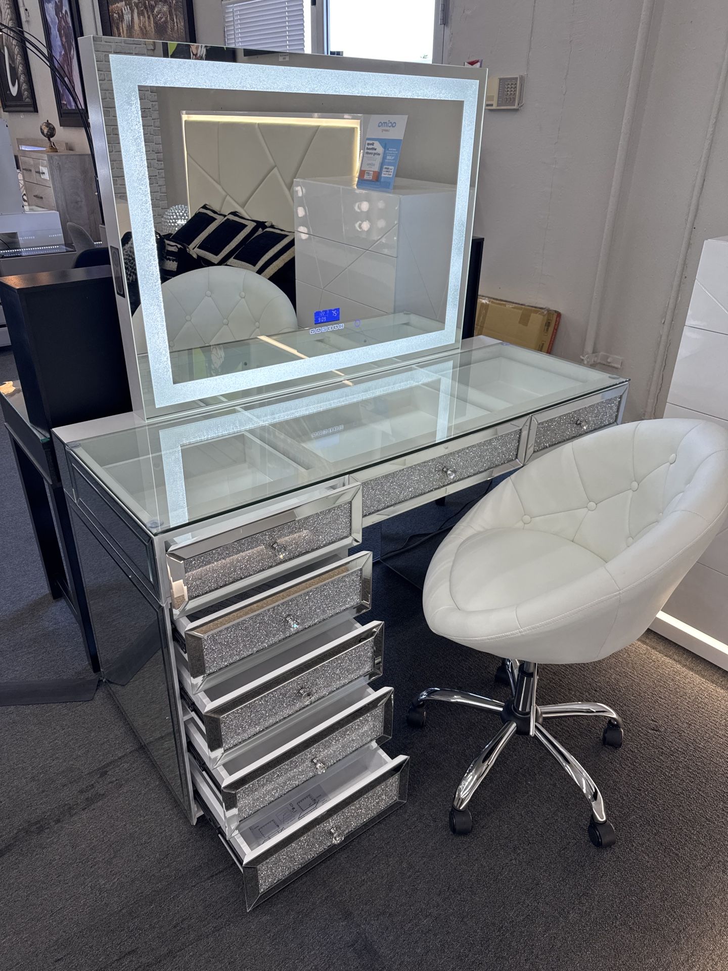 New Sparkling Vanity Makeup w/ LED Lights, Included Stool