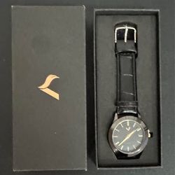 NEW American Eagle Black Gold Tone Black Faux Leather Band Watch just $5 