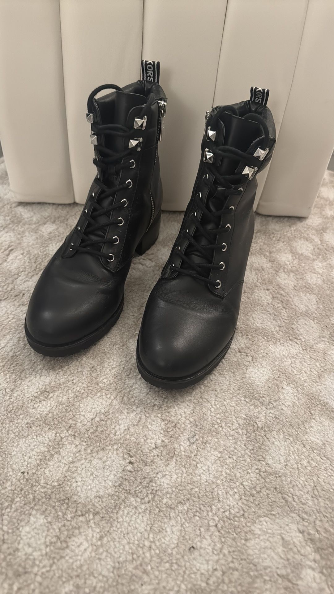 Michael Kors Black Combat Leather Boots