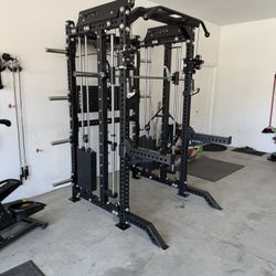 PRO SERIES Ultimate 3-1 Half Rack Functional Trainer w/Smith Machine Bar | 400lb Stack | Gym Equipment | Fitness | Commercial | Squat Rack 