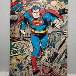 Vintage Style Superman Action Comics Canvas Wall Art – Like New