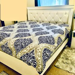 FREE! White Vinyl And Wood diamond Tufted king Bed