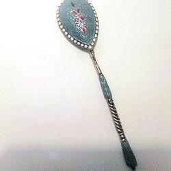 Antique 19th Century Russian Imperial Silver and Cloisonne Enamel Spoon