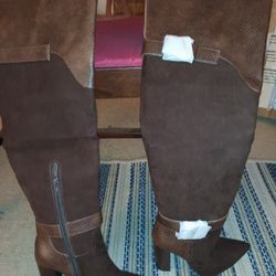 Brown Leather Over The Knee Boot