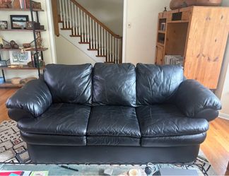 *FREE* Black Leather 3-Seat Sofa - CLEAN! - 6.5’ Length