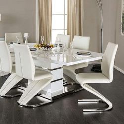 Z STYLE CHAIRS CONTEMPORARY 7 PIECE WHITE HIGH GLOSS DINING TABLE SET