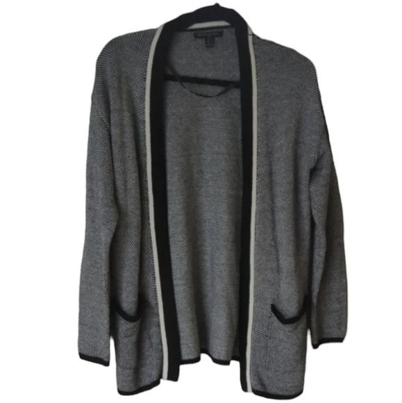 Banana Republic Knit Open Front Black White Cotton Blend Cardigan Small