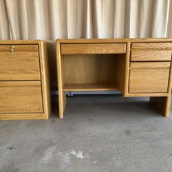 Oak Desk and File Cabinet Set