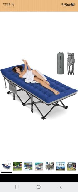 Brand new✅️32" XXL Folding Camping Cot for Adults w/Mattress, Portable Camping Bed, Sleeping Cot.