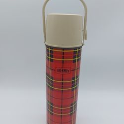 Vintage*1964*KING SEELEY CO.*THERMOS*RED PLAID* BOTTLE /QUART SIZE 13 1/2” Tall