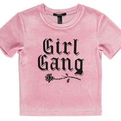 Girl Gang Velvet Feel Short Sleeve T Shirt 