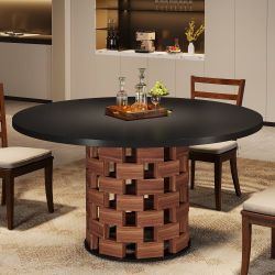 47" Dining Table, Farmhouse Round Kitchen Table for 4-6 People