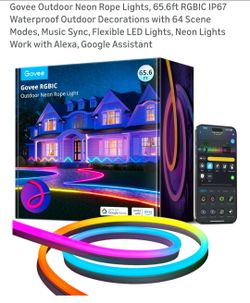 Govee Outdoor Neon Rope Lights, 65.6ft RGBIC IP67 Waterproof Outdoor Decorations with 64 Scene Modes, Music Sync, Flexible LED Lights, Neon Lights Wor