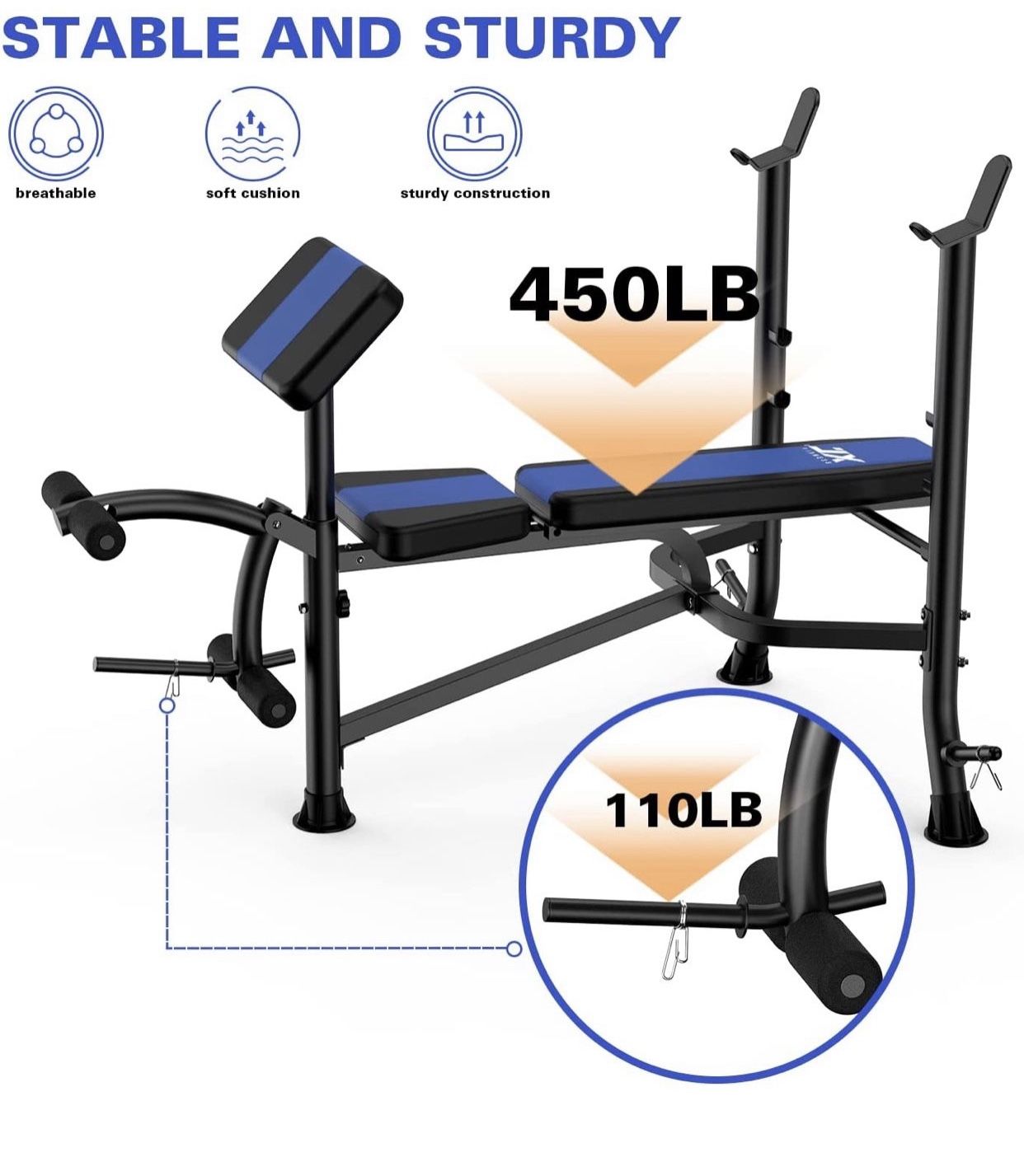 Olympic Weight Bench with Rack , Bench Press Rack with Leg Extension, Preacher Curl, and Weight Storage for Home Gym Weight Lifting and Strength Train