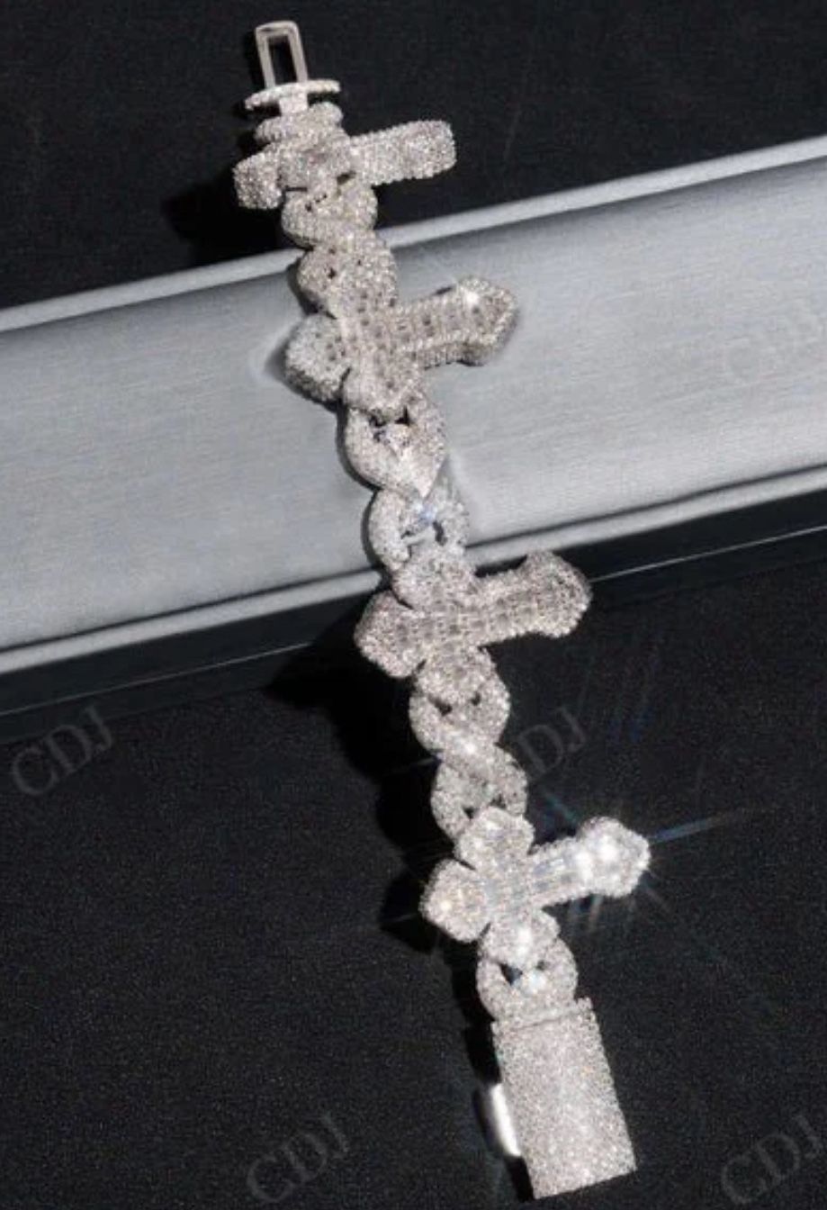 Silver 925 Special Infiniti Cuban Cut Cross Moissinate 925 Silver Bracelet