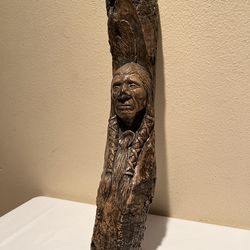 VTG 16" Resin Native American Style Indian Chief Horns W Braids Art Plaque