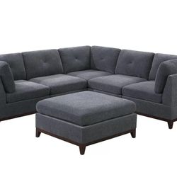 Brand New Grey Super Plush Chenille Modular Sectional Sofa w Ottoman 