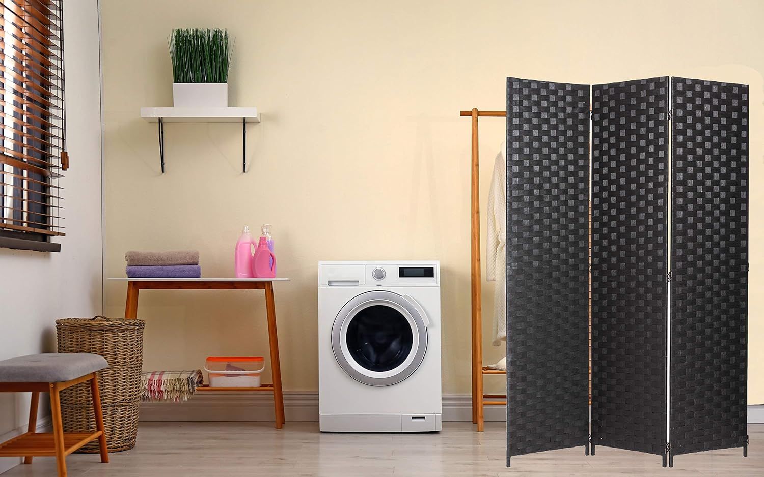  3 Panel Room Divider Black Bamboo Privacy Screen