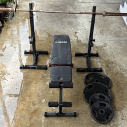 Bench Press with Barbell, Weights, & Stand