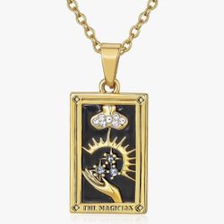 The Magician 18K Gold Plated Vintage Lucky Charm Square Pendant Talisman Amulet