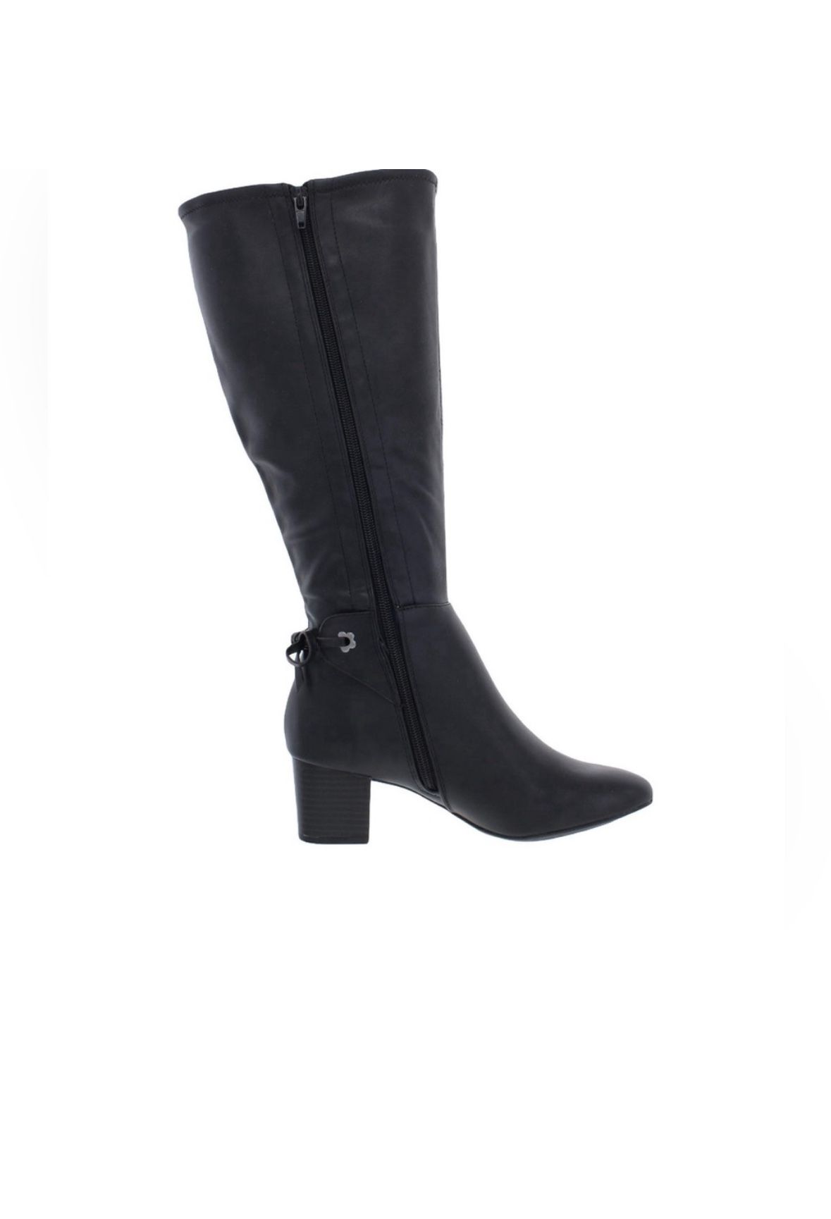 Wide Calf Black Boots Chunky Heel