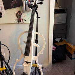 Cecilio 4/4 CECO-1WH Pearl White Electric Cello with Ebony Fittings in Style 1 (Full Size)