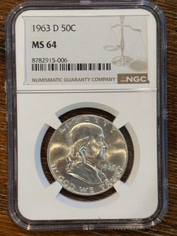 1963-D Franklin Half Dollar NGC MS64 Blast White Silver 50C Certified