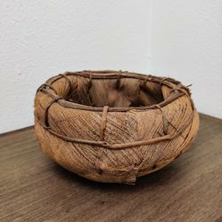 Vintage Hand-Woven Basket from Coconut Husks