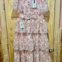 Jessekae Pink Floral Ruffle Midi / Maxi Dress