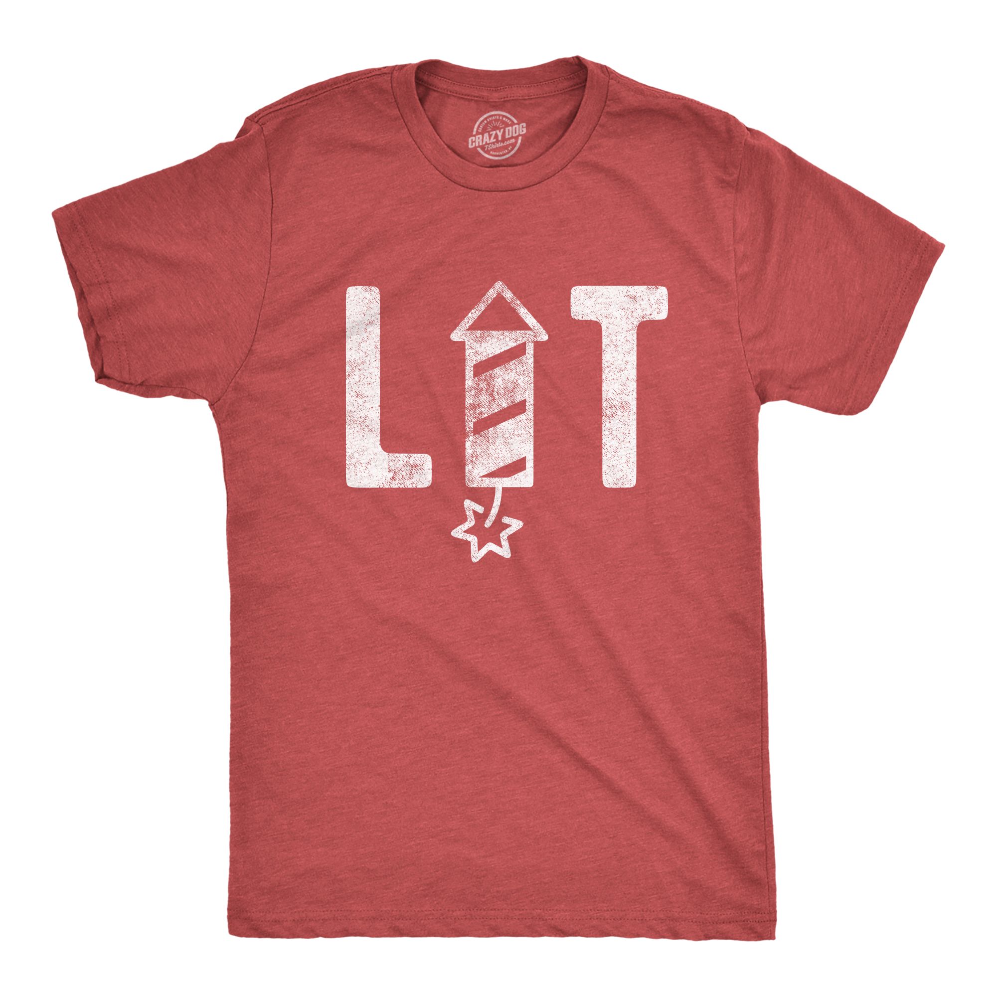 Mens Lit Firework Tshirt Funny 4th of July Parade Firecracker Graphic Novelty Tee (Heather Red) - 4XL
