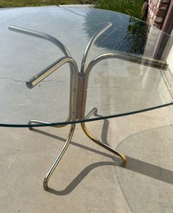 Vintage Mid Century Brass & Glass Dining Table, Hollywood Regency
